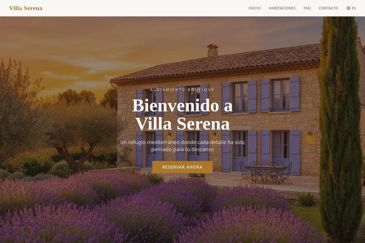 Portada de la web demo Villa Serena