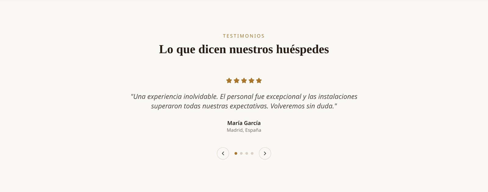 Sección de opiniones de huéspedes de la web demo